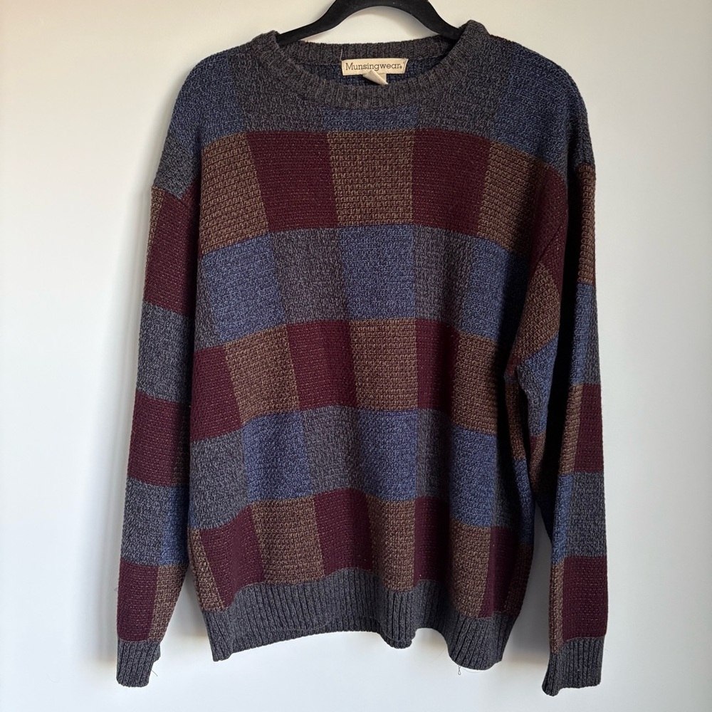 Munsingwear Multicolor Checkered Eclectic Grandpa Sweater